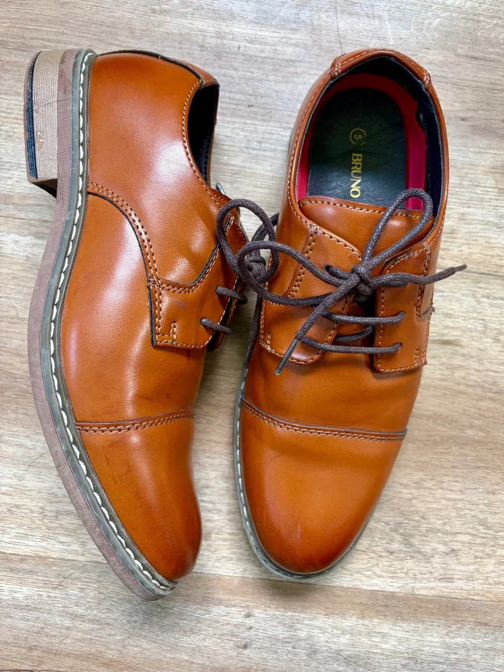 Bruno Marc Boys Brown Leather Cap-Toe Derby Dress Shoes 4